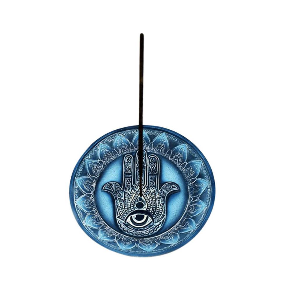 BLUE HAMSA HAND ROUND INCENSE BURNER